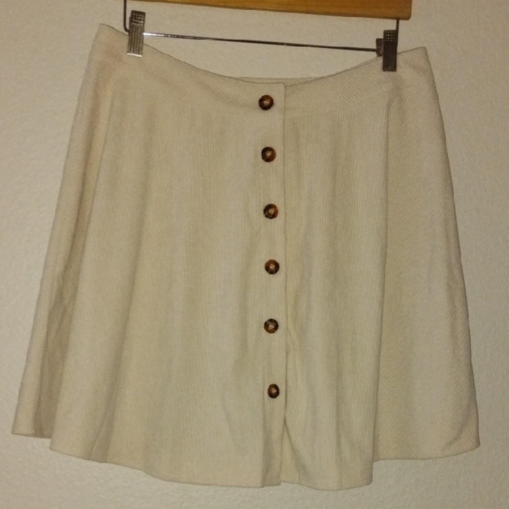 Cream Colored Corduroy Skirt Button-Front